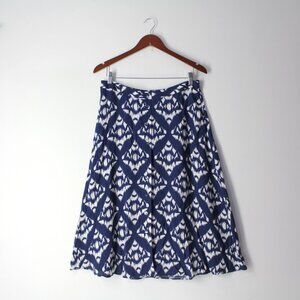 Talbots petite 12P Button-Front A-line skirt I-kat blue white